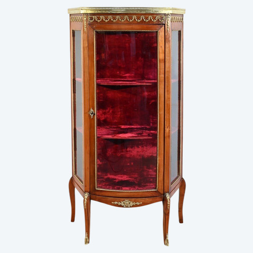 Small Showcase in Light Cherry, Louis XV/Louis XVI Transition – Early 20th Century