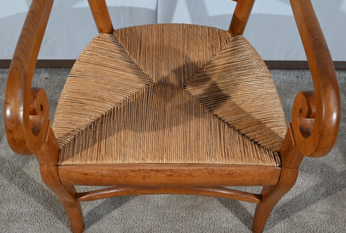 Paire de Fauteuils de Propriété en Merisier Massif, époque Restauration – 1ère Partie XIXe