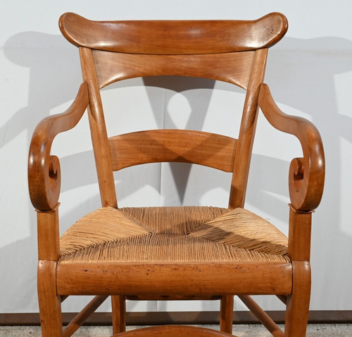 Paire de Fauteuils de Propriété en Merisier Massif, époque Restauration – 1ère Partie XIXe