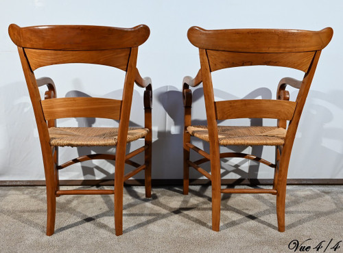 Paire de Fauteuils de Propriété en Merisier Massif, époque Restauration – 1ère Partie XIXe