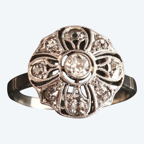 Bague Fleur Diamants, Or Et Platine.