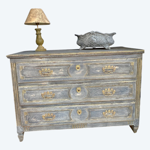 Commode Louis XVI D’époque 18e Siècle Patinée 3 Tiroirs