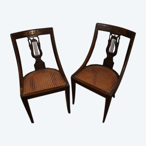 Groupe de 6 chaises à gondole italiennes du XVIIIe siècle en bois de noyer, de style Empire