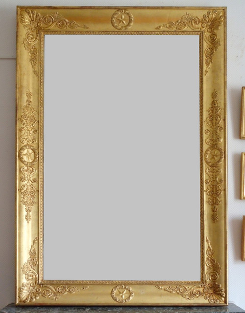 Important Empire Mirror In Golden Wood From The Charles X Period With Mercury Glass - 195x128cm