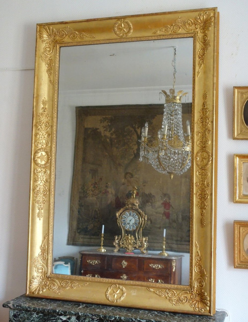 Important Empire Mirror In Golden Wood From The Charles X Period With Mercury Glass - 195x128cm