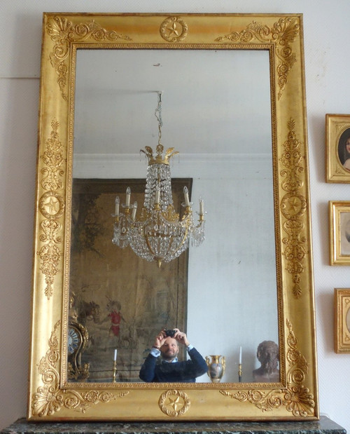 Important Empire Mirror In Golden Wood From The Charles X Period With Mercury Glass - 195x128cm