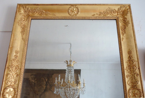 Important Empire Mirror In Golden Wood From The Charles X Period With Mercury Glass - 195x128cm
