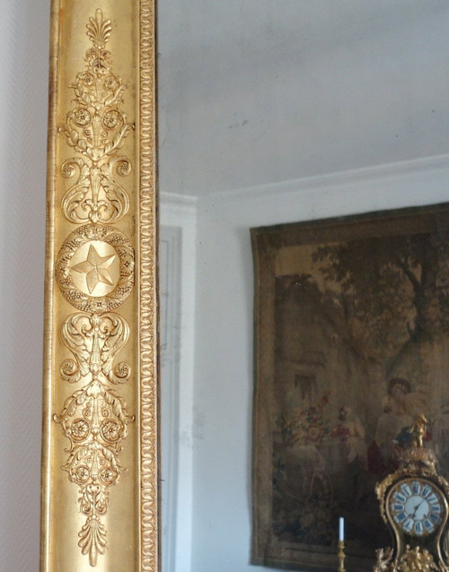 Important Empire Mirror In Golden Wood From The Charles X Period With Mercury Glass - 195x128cm