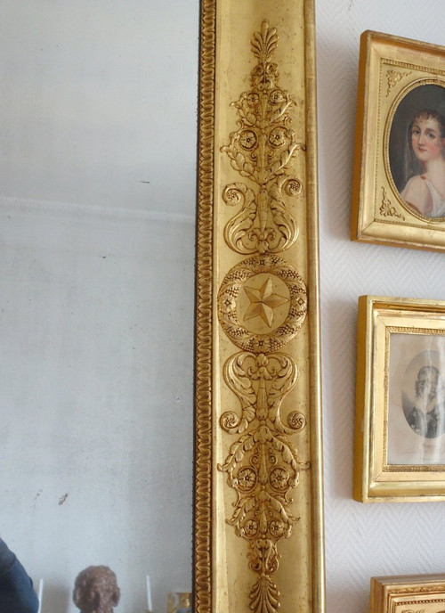 Important Empire Mirror In Golden Wood From The Charles X Period With Mercury Glass - 195x128cm