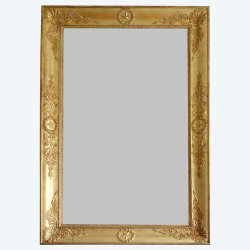 Important Empire Mirror In Golden Wood From The Charles X Period With Mercury Glass - 195x128cm