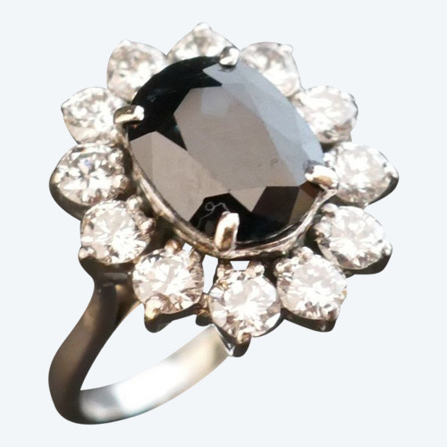 Sapphire And Diamond Ring, 18 Carat White Gold.