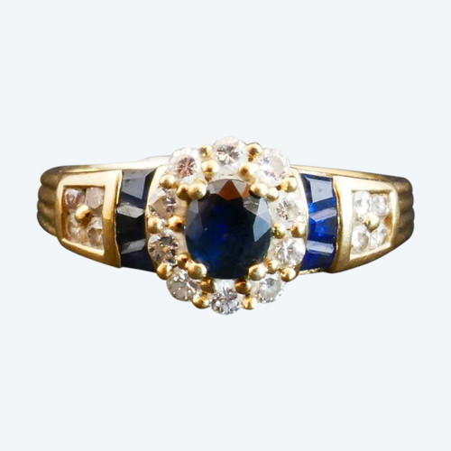 Bague Saphirs Et Diamants, Or 18 Carats.