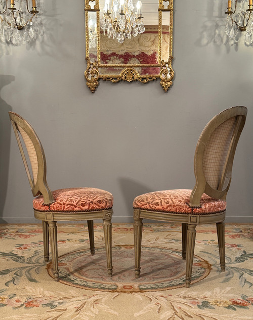 Dupain Adrien-Pierre, Pair Of Lacquered Wood Chairs From Louis XVI Period Circa 1780
