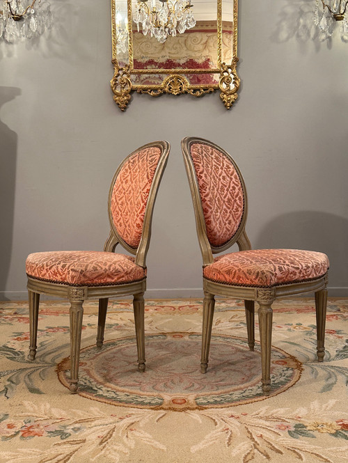 Dupain Adrien-Pierre, Pair Of Lacquered Wood Chairs From Louis XVI Period Circa 1780