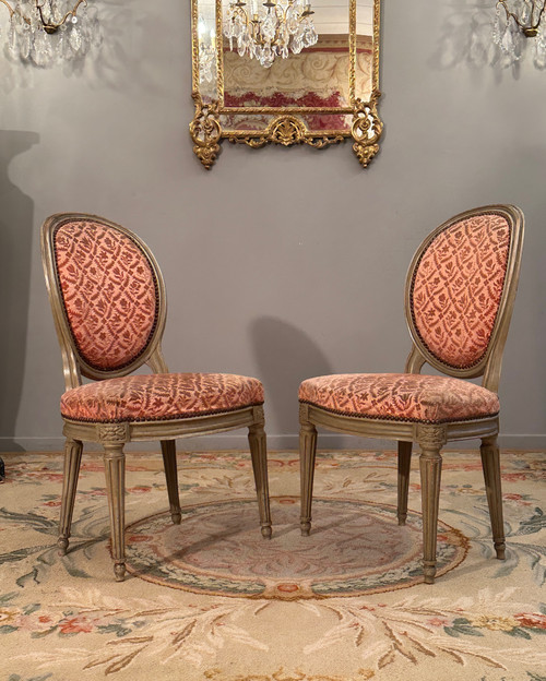 Dupain Adrien-Pierre, Pair Of Lacquered Wood Chairs From Louis XVI Period Circa 1780
