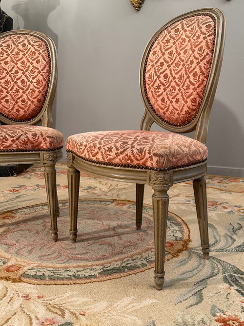 Dupain Adrien-Pierre, Pair Of Lacquered Wood Chairs From Louis XVI Period Circa 1780