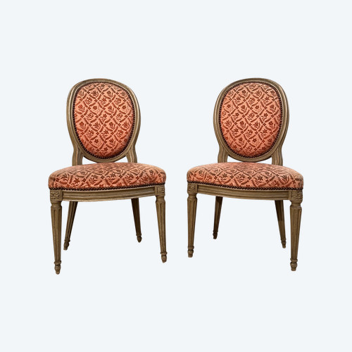 Dupain Adrien-Pierre, Pair Of Lacquered Wood Chairs From Louis XVI Period Circa 1780