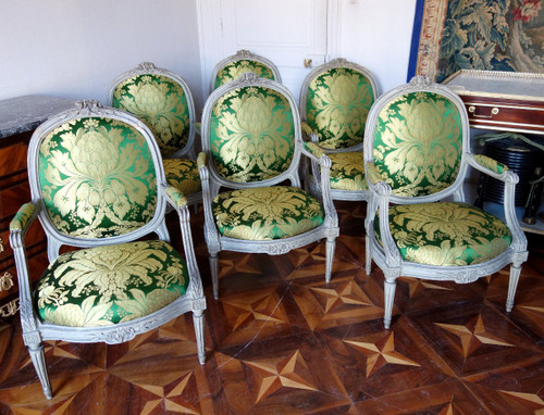 Pierre Brizard : Série De 6 Fauteuils à Chassis d'époque Louis XVI - Estampille