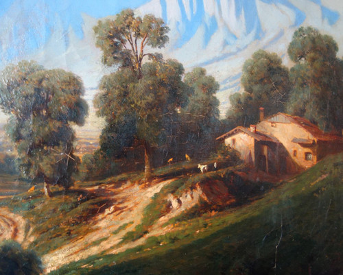 Jules Nicolas Schitz - Grd Paysage De Montagne huile sur toile 147x113cm