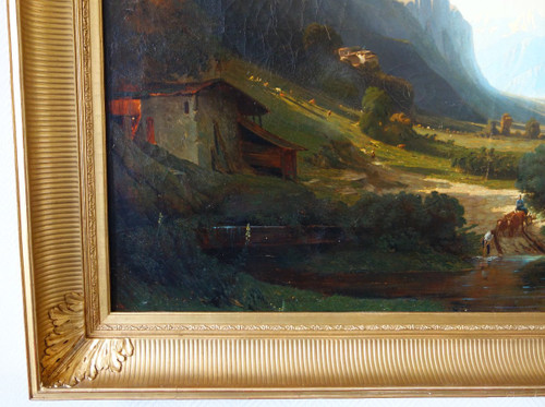 Jules Nicolas Schitz - Grd Paysage De Montagne huile sur toile 147x113cm