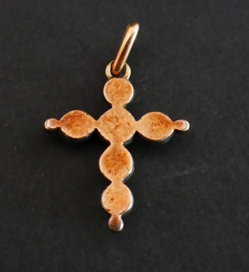 Ancienne Croix Arlésienne Diamants Taille Rose, Or Et Argent.