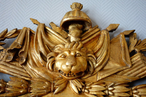 Grand Miroir Aux Attributs d'Hercule - Bois Sculpté Et Doré  - Epoque Louis XVI