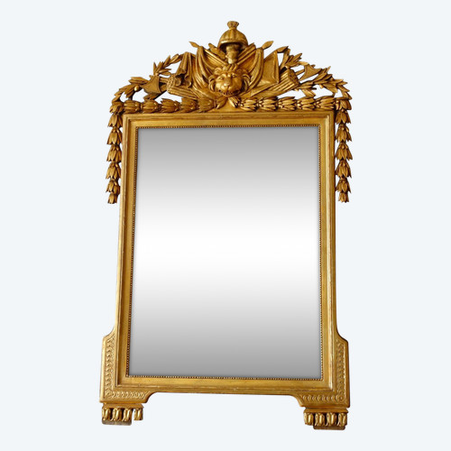 Grand Miroir Aux Attributs d'Hercule - Bois Sculpté Et Doré  - Epoque Louis XVI