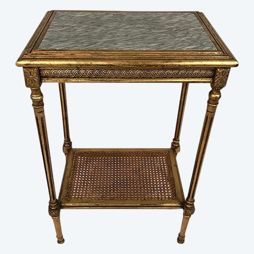 Louis XVI style pedestal table in gilded wood and marble top