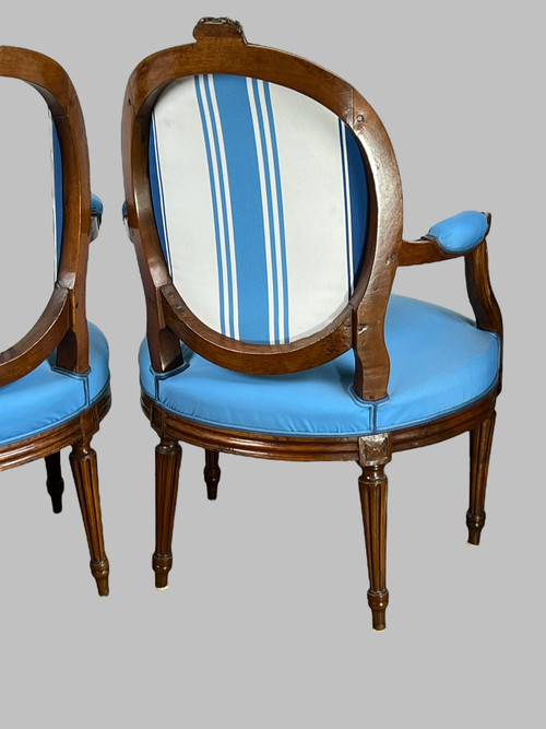 PAIR OF 18th CENTURY ARMCHAIRS FROM LOUIS XVI PERIOD IN CARVED MOLDED/UPPHONED WALNUT
