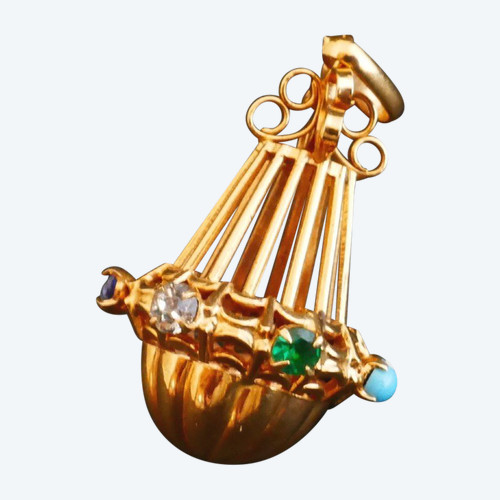 Breloque Pendentif Or 18 Carats Et Pierres Fines.