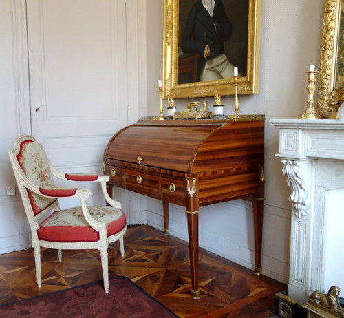 Claude Séné, Fauteuil à La Reine d'époque Louis XVI, Tapisserie De Beauvais & Numéro Inventaire