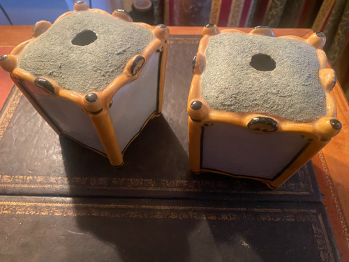 Pair of small square planters, Paris porcelain from the Louis Philippe period with blank niches