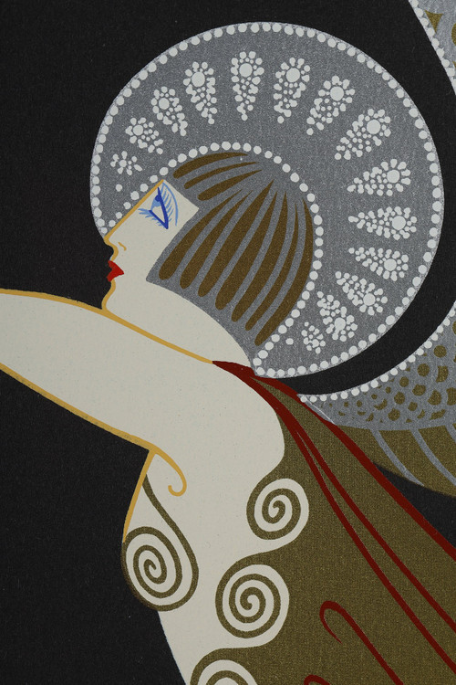 L'ANGE À LA HARPE, COLOR LITHOGRAPH BY ERTÉ (1892-1990).
