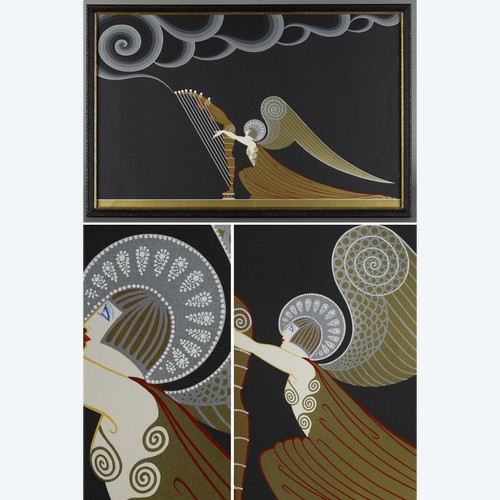 L'ANGE À LA HARPE, COLOR LITHOGRAPH BY ERTÉ (1892-1990).