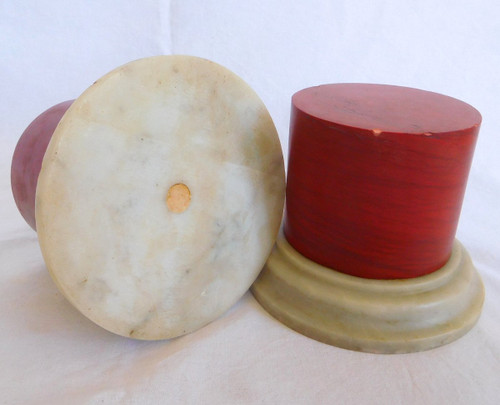 Pair Of Column Bases In Red Marble - Italian Work In Neoclassical Louis XVI Style