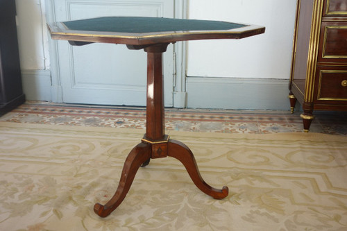 Table à jeu guéridon octogonal d'époque Directoire en acajou et ébène, fin XVIIIe siècle
