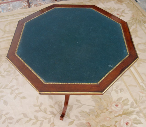 Table à jeu guéridon octogonal d'époque Directoire en acajou et ébène, fin XVIIIe siècle