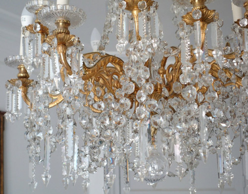 Baccarat - Large Chandelier In Gilt Bronze And Cut Crystal - 12 Lights - Napoleon III Period