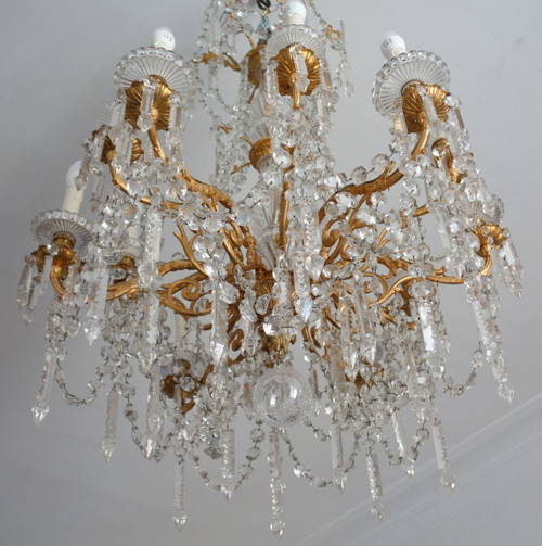 Baccarat - Large Chandelier In Gilt Bronze And Cut Crystal - 12 Lights - Napoleon III Period