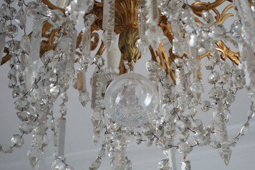 Baccarat - Large Chandelier In Gilt Bronze And Cut Crystal - 12 Lights - Napoleon III Period