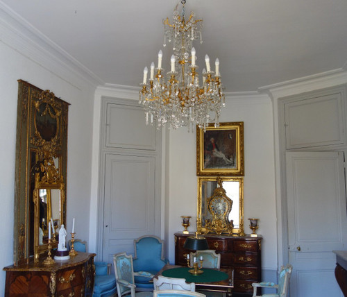 Baccarat - Large Chandelier In Gilt Bronze And Cut Crystal - 12 Lights - Napoleon III Period