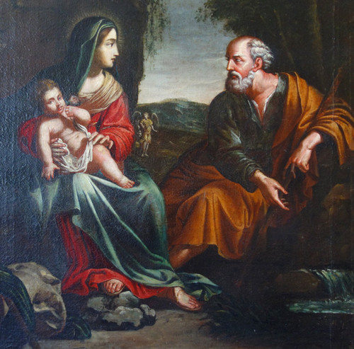 Ecole Française Du 17e Siècle, Le Repos Pendant La Fuite En Egypte - Sainte Famille 94,5x106cm