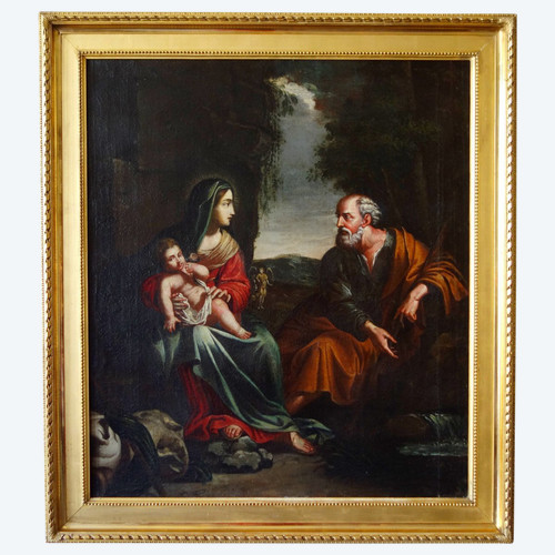 Ecole Française Du 17e Siècle, Le Repos Pendant La Fuite En Egypte - Sainte Famille 94,5x106cm