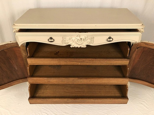 Low rocaille style sideboard in cream lacquered wood, circa 1900