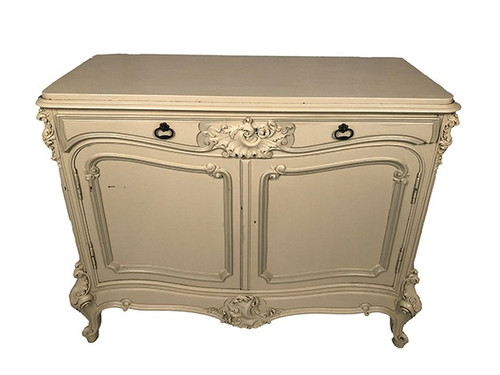 Low rocaille style sideboard in cream lacquered wood, circa 1900