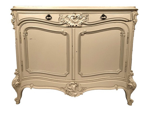 Low rocaille style sideboard in cream lacquered wood, circa 1900