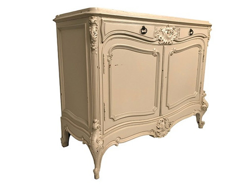 Low rocaille style sideboard in cream lacquered wood, circa 1900