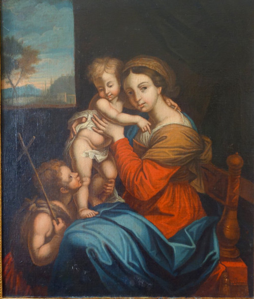 Scuola francese del XVIII secolo - Vergine in cattedra con il Bambino Gesù secondo Raffaello 89x101 cm