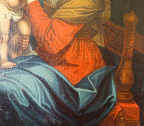 Scuola francese del XVIII secolo - Vergine in cattedra con il Bambino Gesù secondo Raffaello 89x101 cm