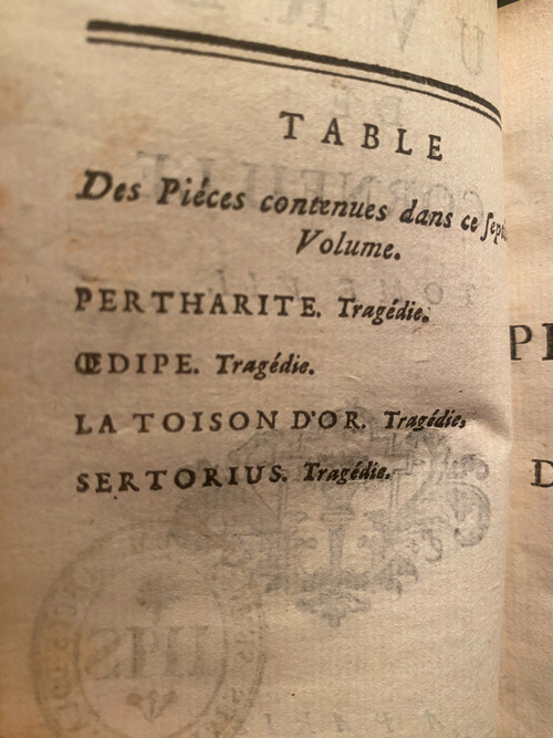  Rare complete set of 10 beautiful volumes with baroque bindings Works by P. Corneille. In Paris at Savoye 1758